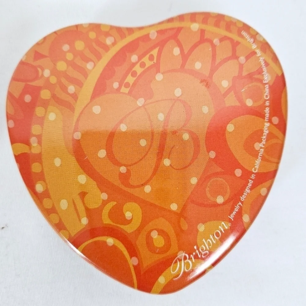 Brighton Heart-Shaped Floral Jewelry Tin Trinket Boxes Set of 2